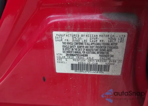 2012 Nissan Sentra Se-R z USA, uszkodzony, nr VIN 3N1BB6AP2CL648306